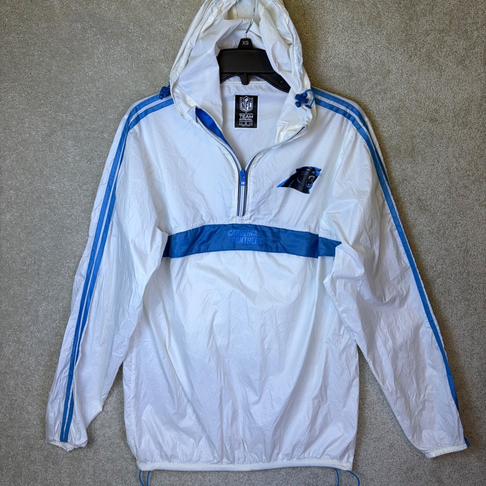 NFL Team Apparel Windbreaker Mens Small White‎ Carolina Panthers Anorak Jacket